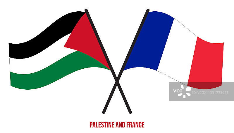 巴勒斯坦和法国国旗交叉飘扬图片素材