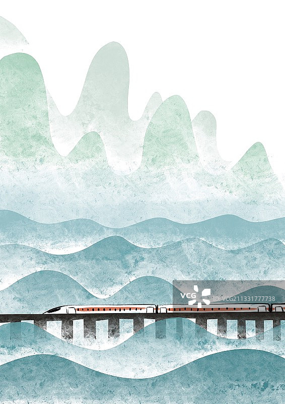 青山绿水间的高铁图片素材