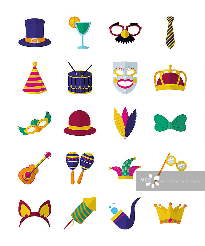 狂欢节彩色设计图标集图片素材