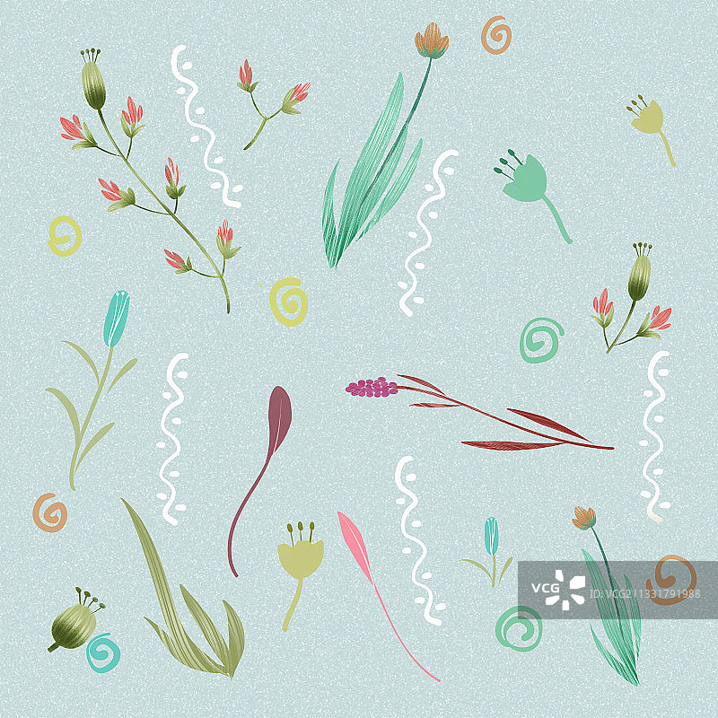 小碎花叶子小草插画图片素材