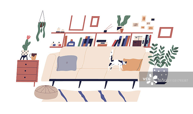 带盆栽沙发的现代客厅内景图片素材