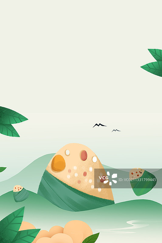 卡通手绘绿色中国风端午节插画图片素材