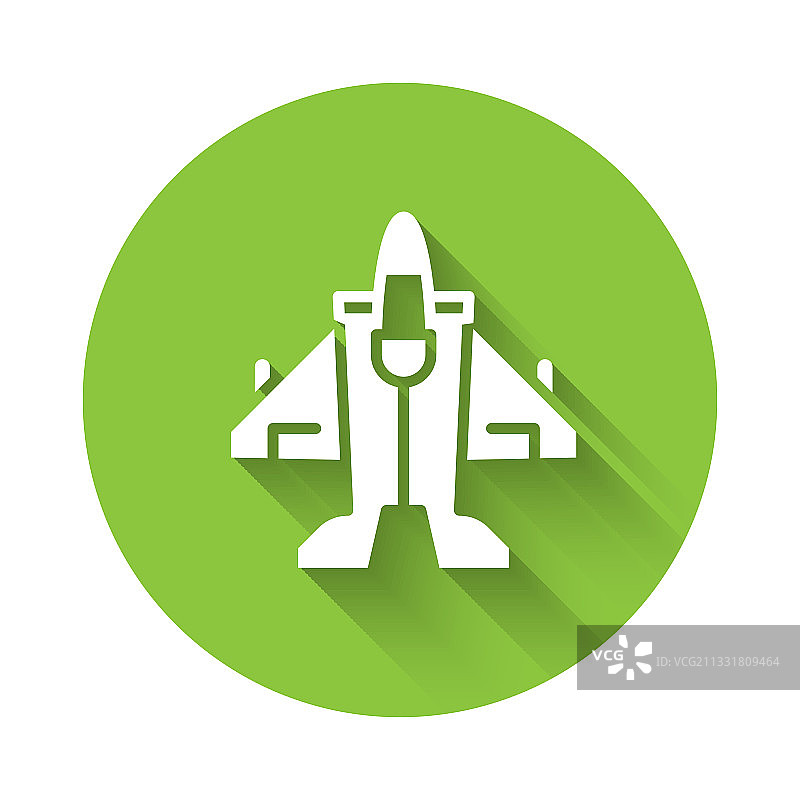 带有长阴影的白色喷气式战斗机图标图片素材