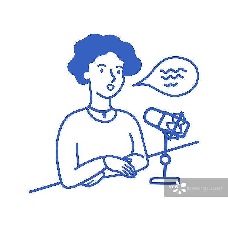 女孩主持播客对着麦克风讲话图片素材