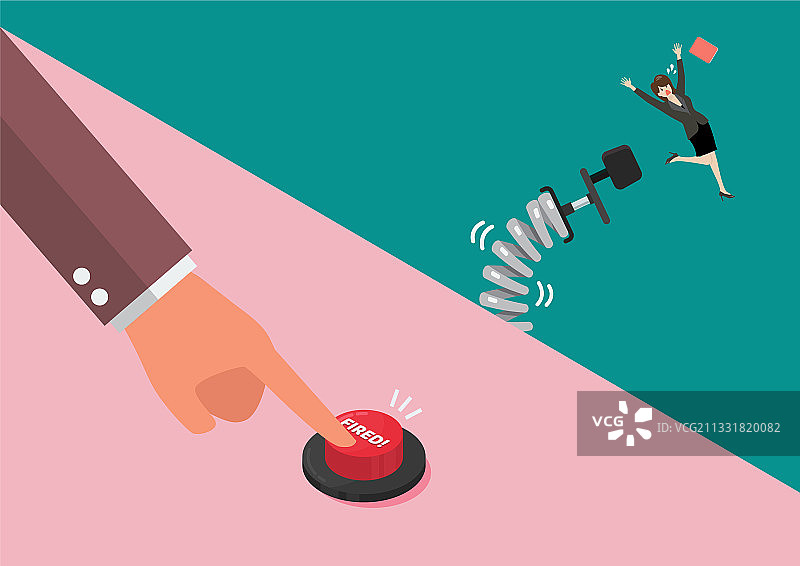 商人手指按下解雇按钮图片素材