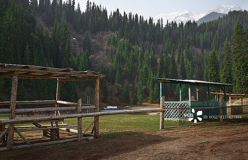 森林前的双凉亭休憩区图片素材
