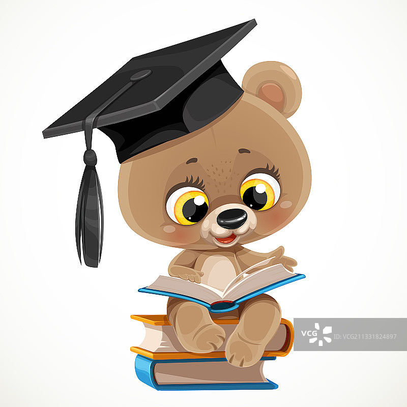 戴着毕业帽的可爱卡通熊宝宝图片素材