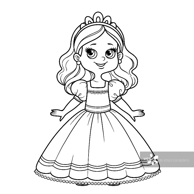 穿着舞会礼服和头饰的卡通可爱女孩图片素材