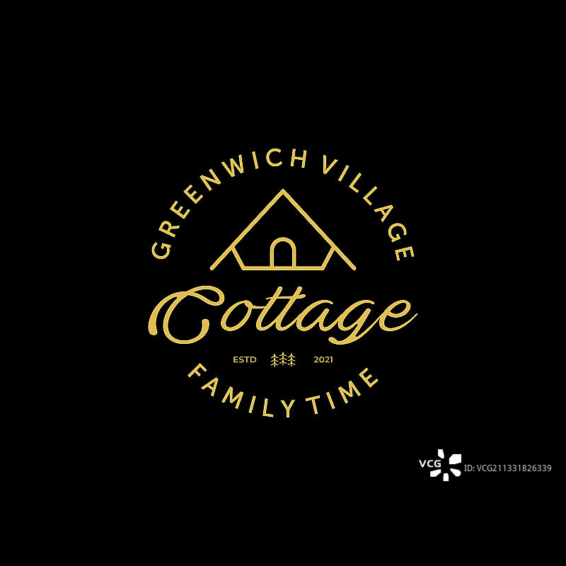 小屋或小木屋logo线条艺术复古设计图片素材