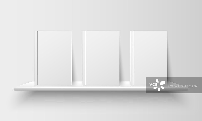 书架上带空白封面的逼真书籍图片素材
