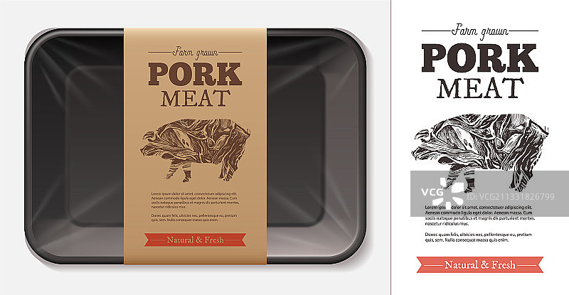 农场鲜肉猪肉包装设计图片素材