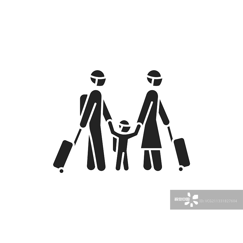 带行李的家庭黑色轮廓图标安全旅行图片素材