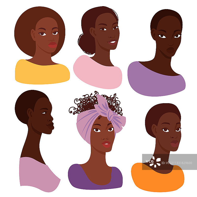 6位有魅力的深色皮肤女性肖像图片素材