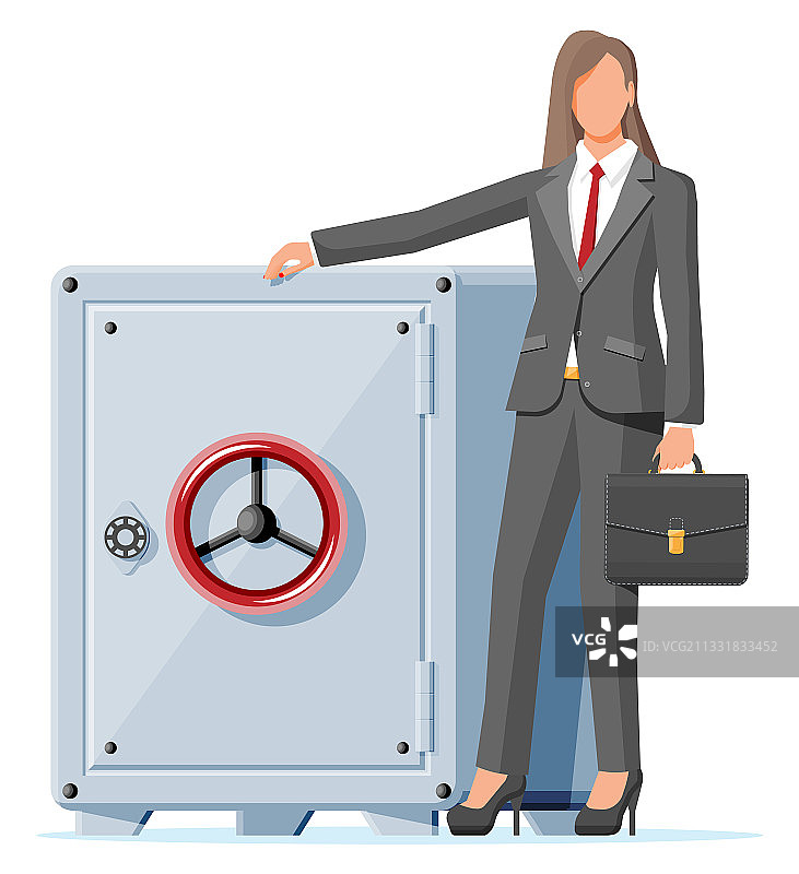 女商人和金属保险箱图片素材