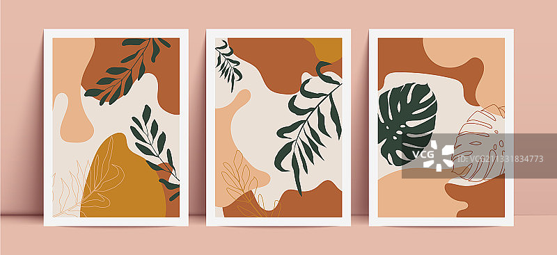 大地色系波西米亚风植物墙壁艺术套装图片素材