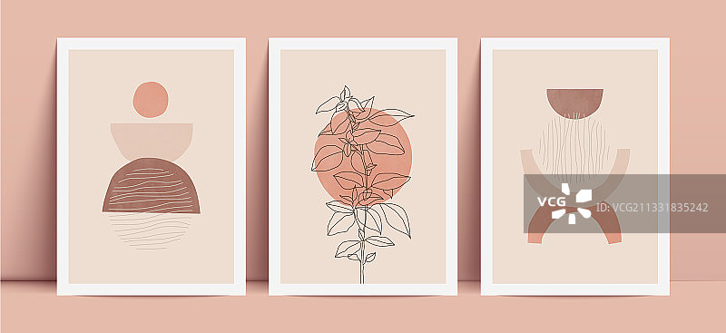 植物墙艺术套装，树叶线条艺术图片素材