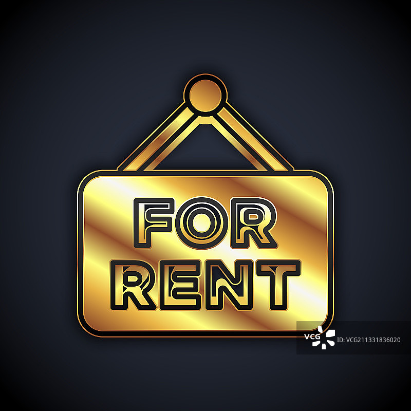 带有出租文本的金色悬挂标志图标图片素材