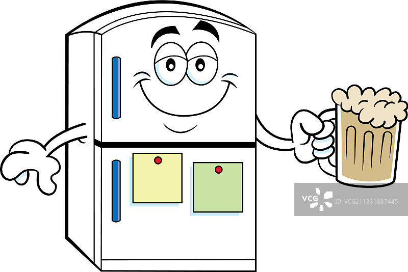 卡通微笑冰箱拿啤酒杯图片素材