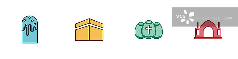 复活节蛋糕、天房、清真寺、彩蛋和印度教合集图片素材