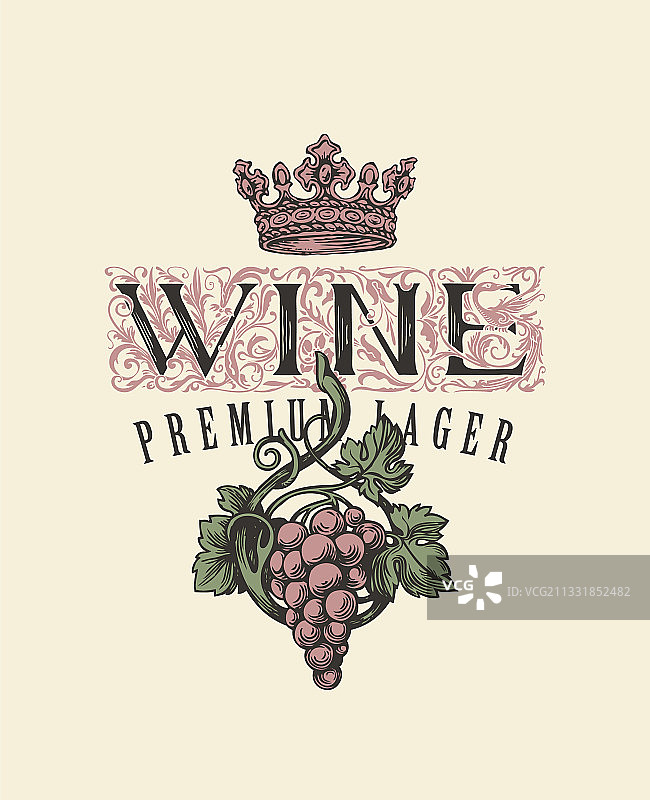 复古葡萄酒banner，葡萄串和皇冠图片素材
