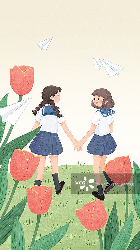 毕业季闺蜜友谊插画图片素材