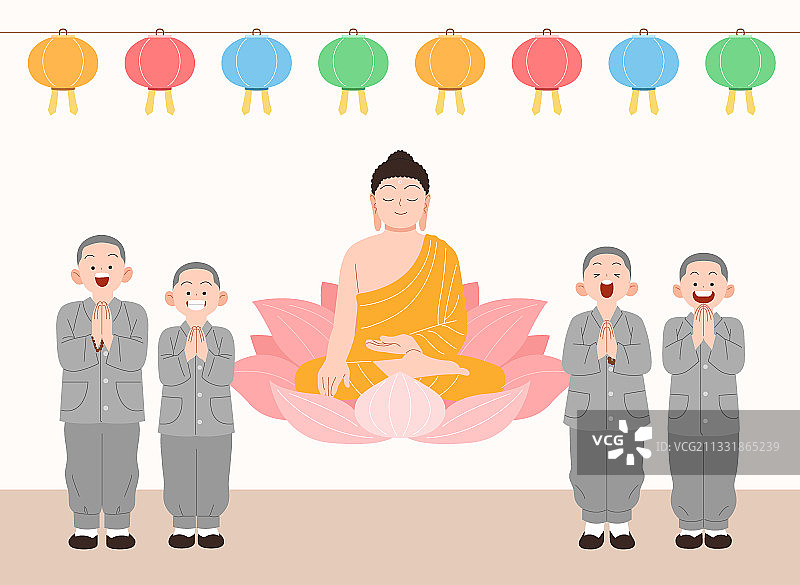 佛像、莲花与僧侣图片素材