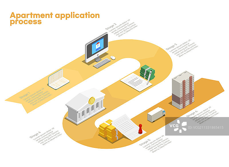 2.5D房屋贷款流程矢量图图片素材