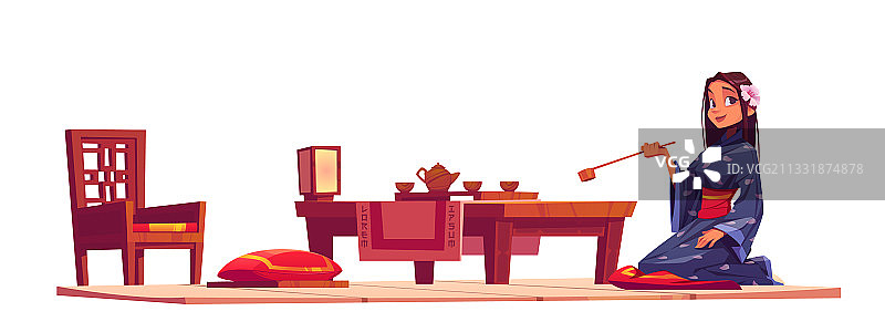 日本茶道和穿和服的女人图片素材