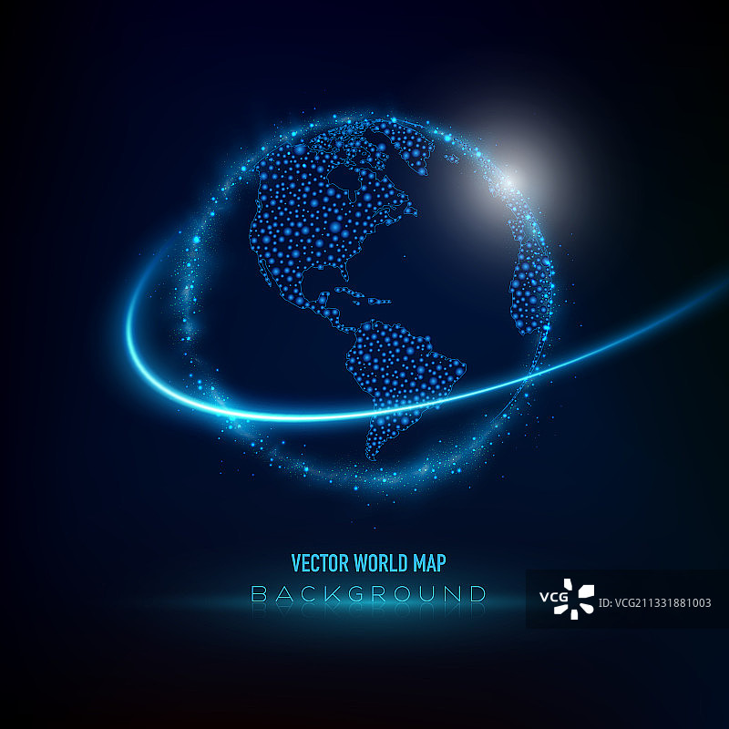 行星轨迹环绕的全球沟通网络地球，抽象矢量高科技商业互联背景图片素材