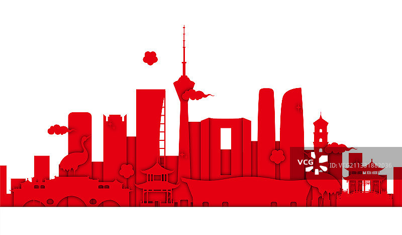 剪纸风成都地标建筑矢量插画图片素材