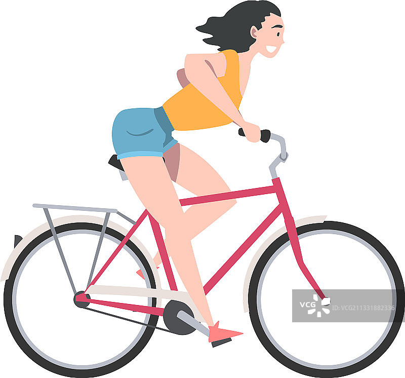 笑容灿烂的女人骑自行车享受假期图片素材
