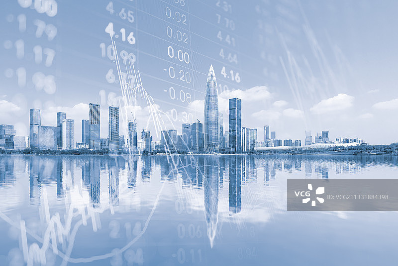 深圳城市建筑天际线繁华景色和股票金融走势概念图片素材