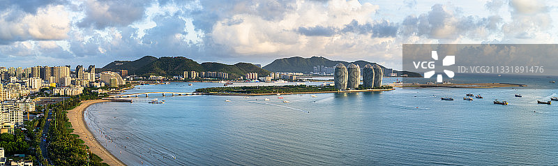 海南三亚湾鸟瞰凤凰岛全景图图片素材