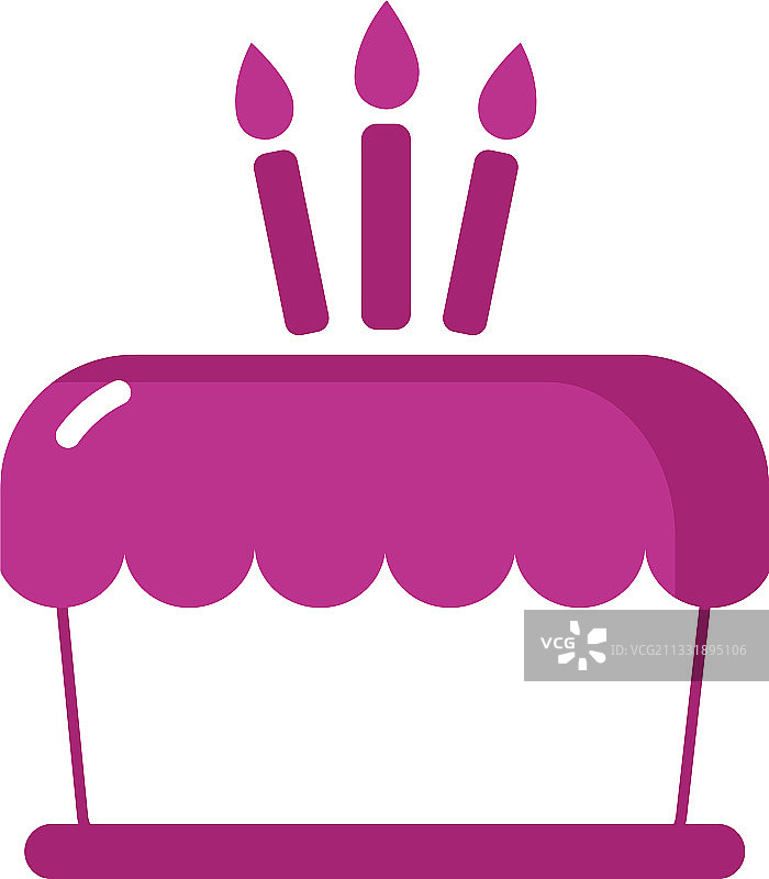 白色背景上的三个粉色蜡烛蛋糕图片素材