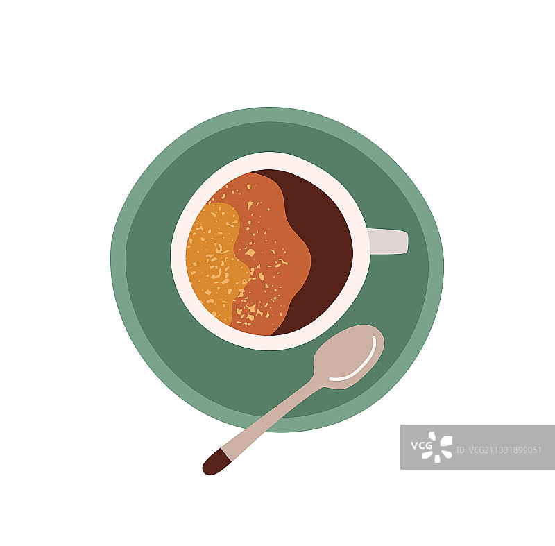 带茶碟和茶匙的咖啡杯顶视图图片素材