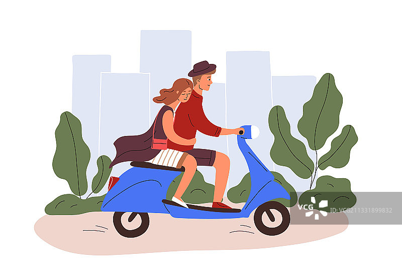 浪漫情侣骑着小摩托图片素材