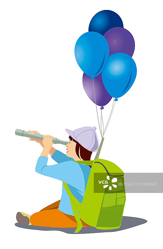 看望远镜的女孩图片素材