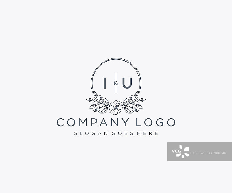 首字母IU花卉框架独特设计图片素材