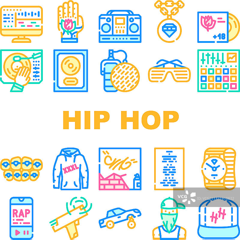 嘻哈和说唱音乐收藏图标集图片素材