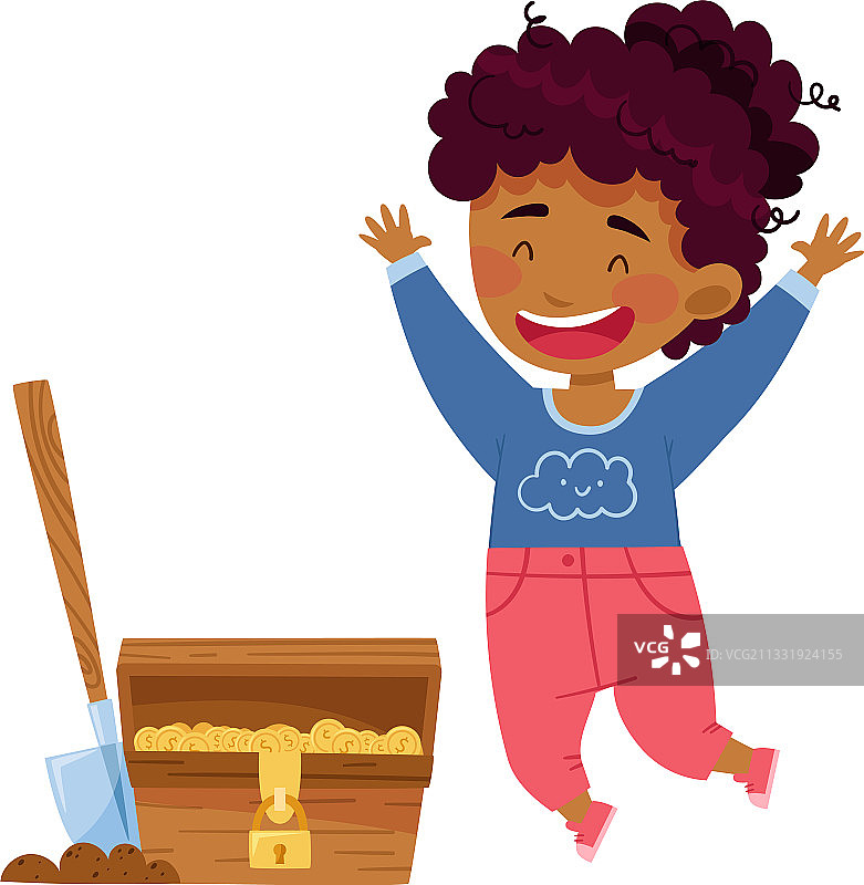 因发现而高兴跳跃的小女孩图片素材