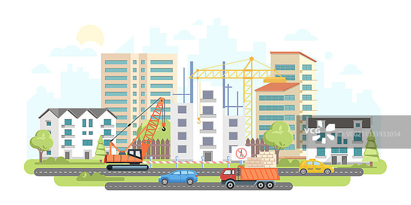 在建住宅楼群 - 彩色扁平风格图片素材