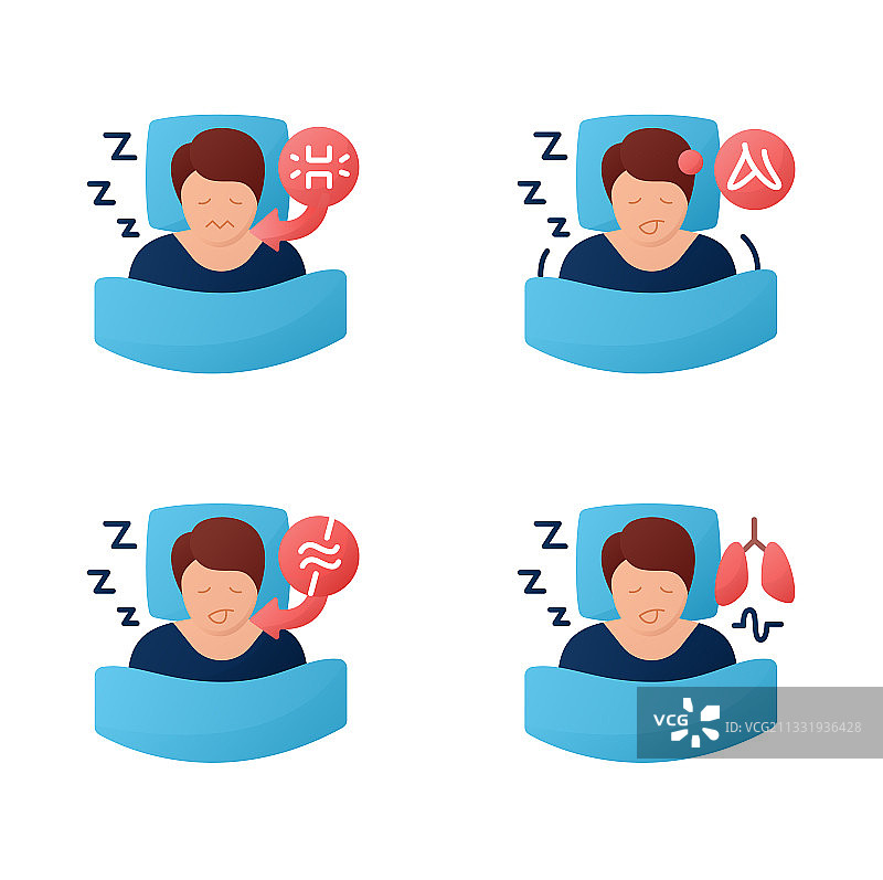 睡眠障碍扁平图标集图片素材