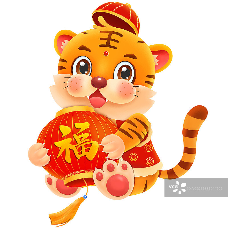 2022年新年虎年卡通老虎抱灯笼图片素材