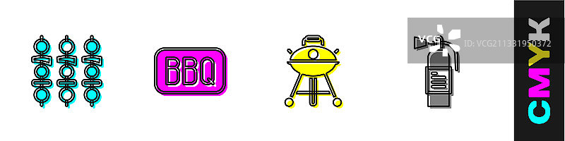 烤肉串烧烤架和火焰合集图片素材