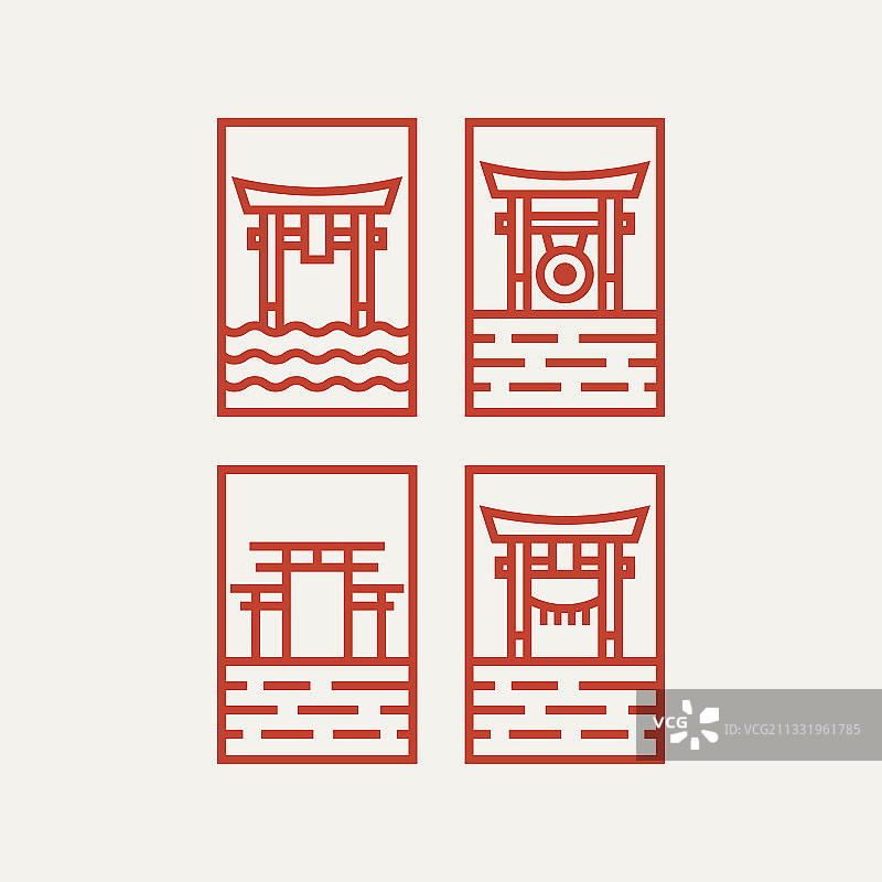 极简主义鸟居线条艺术Logo设计图片素材