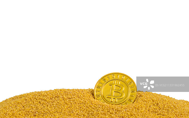 金黄小米和比特币图片素材