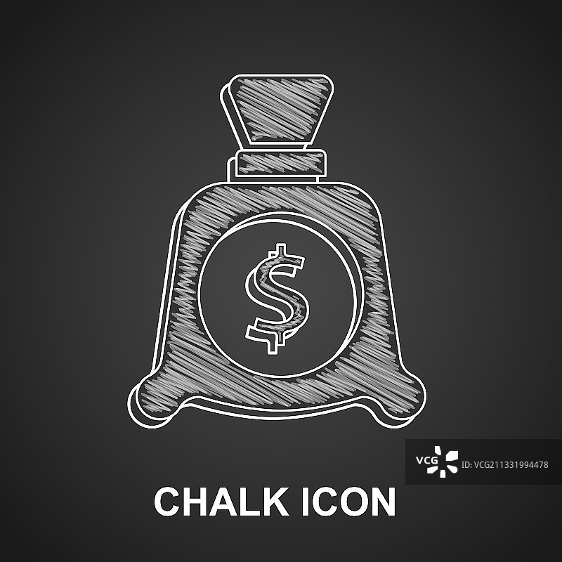 黑色背景上的粉笔钱袋图标图片素材