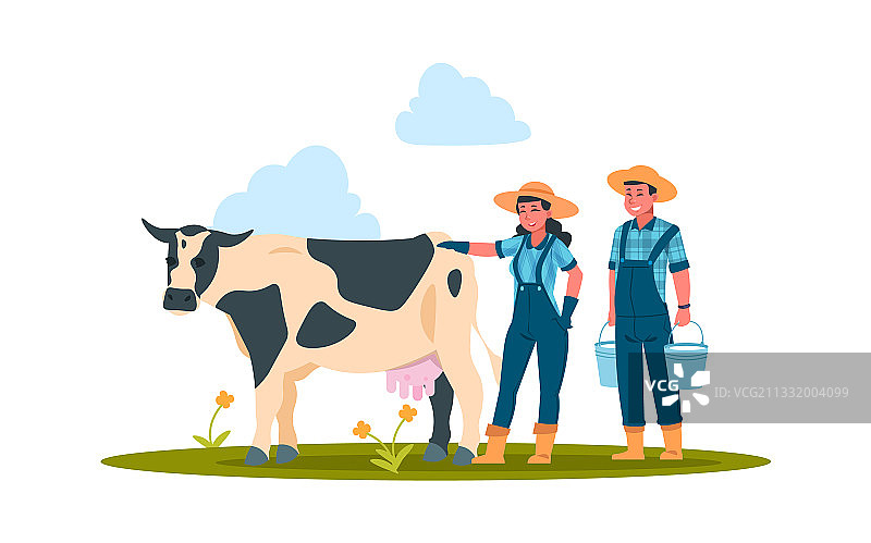 农民与奶牛角色务农图片素材