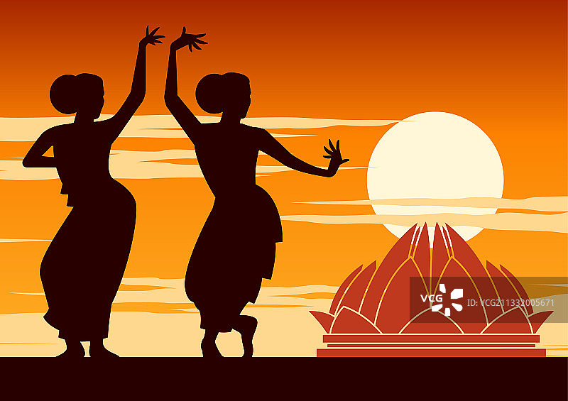 印度舞蹈者在著名地标附近表演图片素材