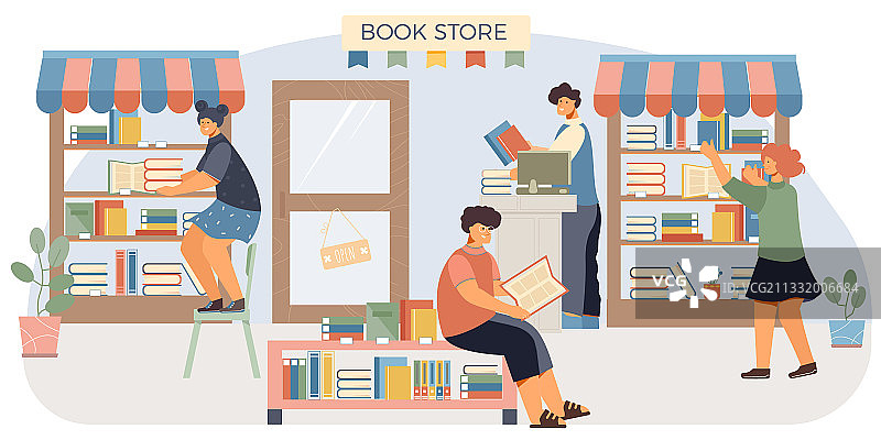 书店扁平化构图图片素材